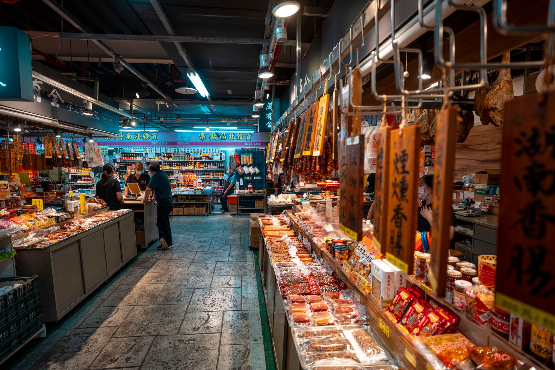 Interior of an Asian grocery store with shelves of packaged food